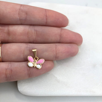 18K Gold Layered Oro Laminado White Pink Enamel Butterfly Design Kids Charm Wholesale 31.0124/7